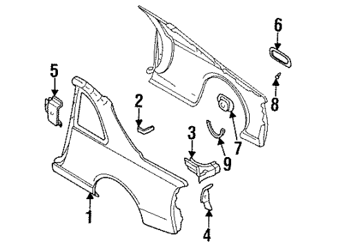 1995 Nissan 240SX Quarter Panel & Components Base-Filler Lid Diagram for 78120-65F00