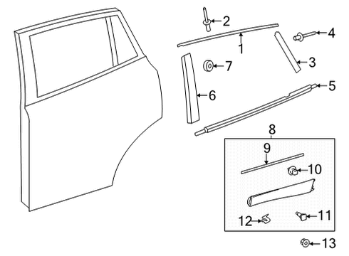 2021 Toyota Venza Exterior Trim - Rear Door Body Side Molding Diagram for 75078-48020