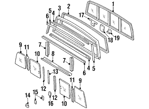 1989 Toyota Pickup Back Glass Run, Back Window Channel, Upper Diagram for 64825-89101