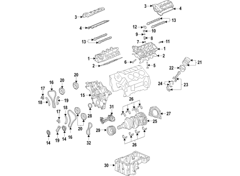 2020 Lincoln Nautilus Engine Parts, Mounts, Cylinder Head & Valves, Camshaft & Timing, Variable Valve Timing, Oil Pan, Oil Pump, Balance Shafts, Crankshaft & Bearings, Pistons, Rings & Bearings Bearings Diagram for JT4Z-6337-G