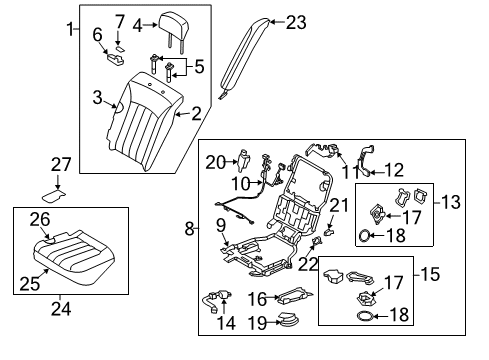 2011 Hyundai Equus Rear Seat Components Cushion Assembly-Rear Seat, LH Diagram for 89100-3NDA0-WIT