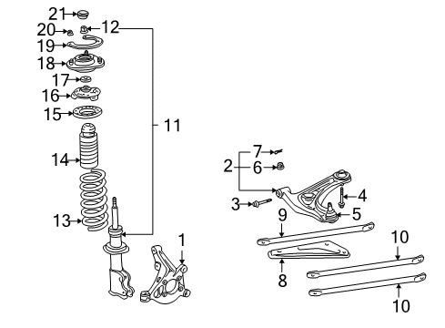 2002 Toyota MR2 Spyder Front Suspension Components, Lower Control Arm, Stabilizer Bar Strut Bumper Diagram for 48304-17010