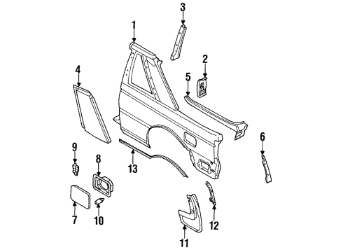1989 Nissan Sentra Quarter Panel Outer Components, Exterior Trim MOULDING-Rear Fender RH Diagram for 78872-82A00