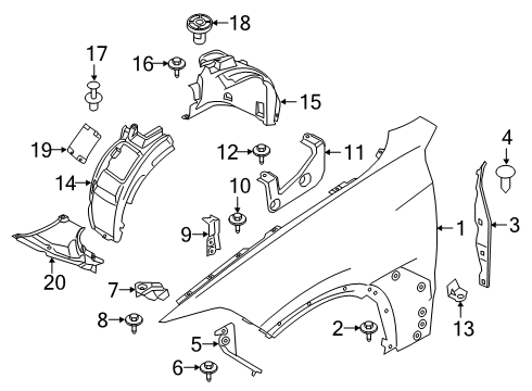 2021 BMW X7 Fender & Components WHEEL ARCH COVER, FRONT SECT Diagram for 51727424912