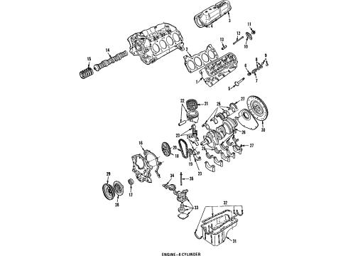 1990 Lincoln Town Car Engine Parts, Mounts, Cylinder Head & Valves, Camshaft & Timing, Oil Pan, Oil Pump, Crankshaft & Bearings, Pistons, Rings & Bearings Lower Gasket Kit Diagram for E9AZ6E078A