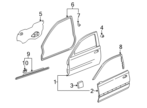 1998 Honda Civic Front Door Molding Assy., L. FR. Door Diagram for 72450-S04-003