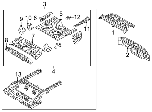 2011 Kia Forte Rear Body Panel, Floor & Rails Panel-Rear Floor Side Diagram for 655321M010