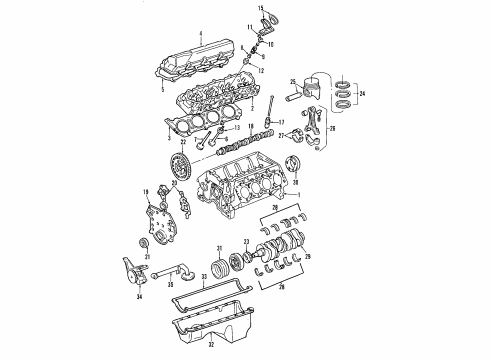 2002 Ford Excursion Engine Parts, Mounts, Cylinder Head & Valves, Camshaft & Timing, Oil Pan, Oil Pump, Balance Shafts, Crankshaft & Bearings, Pistons, Rings & Bearings Bolt Diagram for F4TZ-6065-A