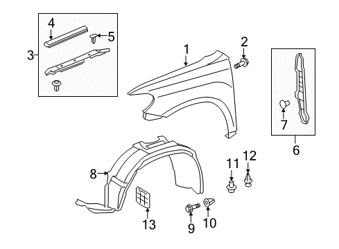 2008 Toyota Highlander Fender & Components Fender Liner Diagram for 53806-48070