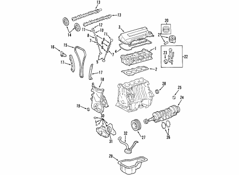 1998 Chevrolet Prizm Engine Parts, Mounts, Cylinder Head & Valves, Camshaft & Timing, Oil Pan, Oil Pump, Crankshaft & Bearings, Pistons, Rings & Bearings Mount, Trans Front Diagram for 94859565