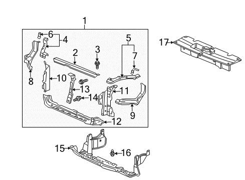 2007 Honda Element Radiator Support Shield, FR. Splash Diagram for 74111-SCV-A50