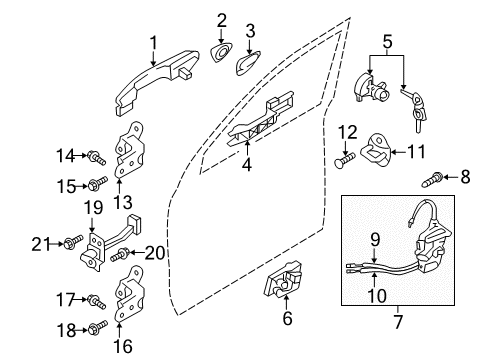 2010 Hyundai Tucson Front Door Front Door Inside Handle Cable Assembly, Right Diagram for 81372-2S000