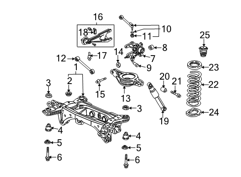 2007 Honda Pilot Rear Suspension Components, Lower Control Arm, Upper Control Arm, Stabilizer Bar Shock Absorber Assembly, Rear Diagram for 52610-S9V-A02