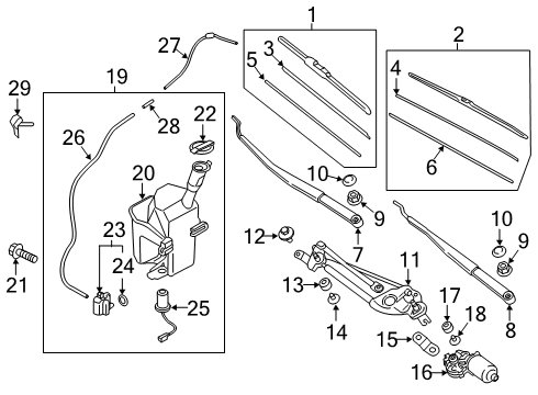 2022 Hyundai Veloster N Wiper & Washer Components Linkage Assembly-Windshield Wiper Diagram for 98120-J3000
