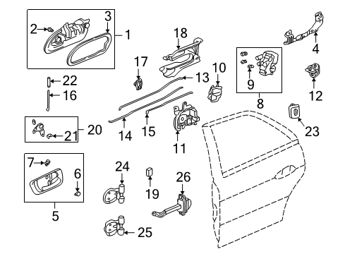 1999 Honda Accord Rear Door - Lock & Hardware Handle Assembly, Left Rear Door (Outer) (Satin Silver Metallic) Diagram for 72680-S84-A01ZM