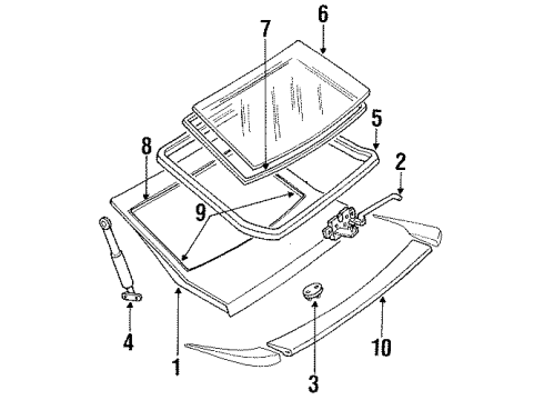 1990 Ford Probe Lift Gate & Hardware, Spoiler, Glass Support Cylinder Diagram for FO2Z61406A10B