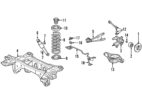 2001 Acura MDX Rear Suspension Components, Lower Control Arm, Upper Control Arm, Stabilizer Bar Holder, Stabilizer Bush Diagram for 52308-S0E-000