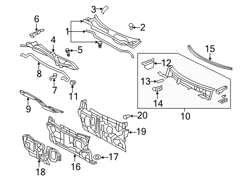 2007 Toyota Camry Cowl Cowl Grille Seal Diagram for 53867-06020