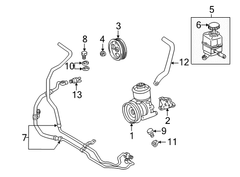 2002 Toyota Land Cruiser Power Steering Pump & Cooler Lines Hose & Tube Assembly Bolt Diagram for 90401-16020