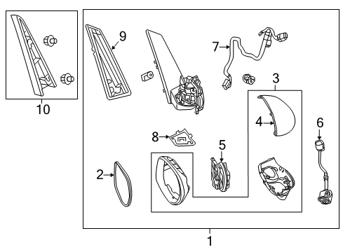 2016 Honda Odyssey Lane Departure Warning Mirror Sub-Assembly, Driver Side Diagram for 76253-TK8-A41