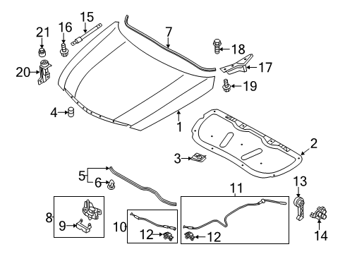 2011 Hyundai Sonata Hood & Components Lifter-Hood, LH Diagram for 81161-3Q000