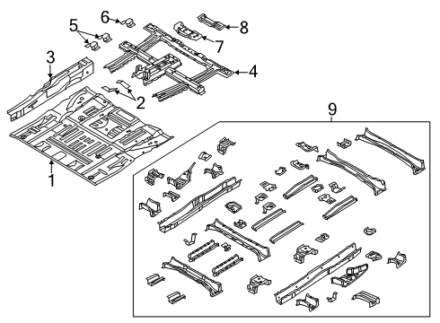 2017 Kia Sedona Pillars, Rocker & Floor - Floor & Rails Panel-Center Floor Diagram for 65112A9050