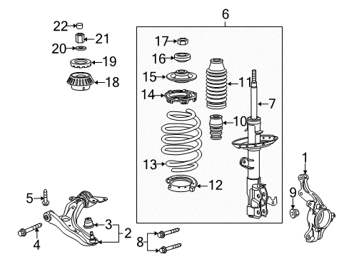 2014 Honda Insight Front Suspension Components, Lower Control Arm, Stabilizer Bar Shock Absorber Unit, Right Front Diagram for 51611-TM8-A21