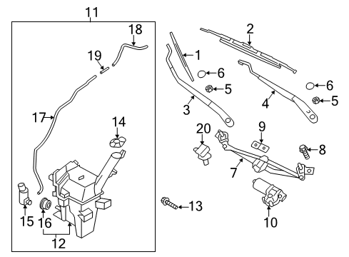 2012 Hyundai Veloster Wiper & Washer Components Windshield Wiper Arm Assembly(Passenger) Diagram for 98320-2V000