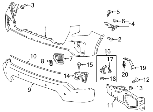 2019 GMC Sierra 1500 Front Bumper Trim Cover Plug Diagram for 84542632