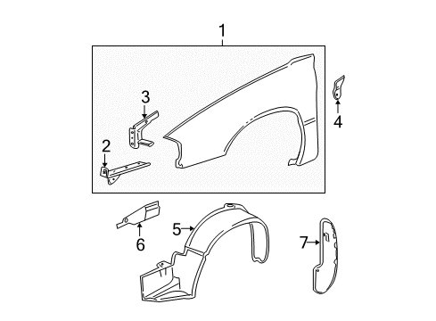 2003 Chevrolet Monte Carlo Fender & Components Fender Liner Diagram for 19120192