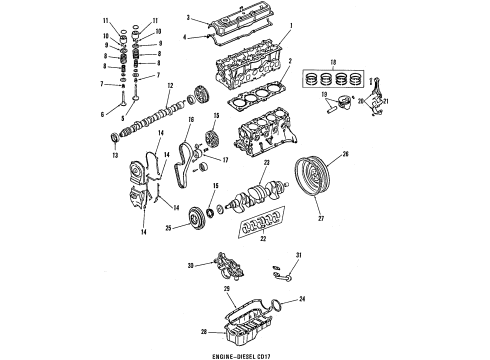1985 Nissan Sentra Engine Parts, Mounts, Cylinder Head & Valves, Camshaft & Timing, Oil Pan, Oil Pump, Crankshaft & Bearings, Pistons, Rings & Bearings Gasket Kit-Engine Diagram for A0101-17A2G