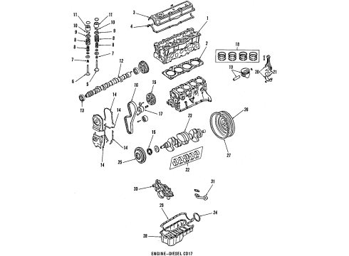 1985 Nissan Sentra Engine Parts, Mounts, Cylinder Head & Valves, Camshaft & Timing, Oil Pan, Oil Pump, Crankshaft & Bearings, Pistons, Rings & Bearings RETAINER Spring Diagram for 13209-H2302