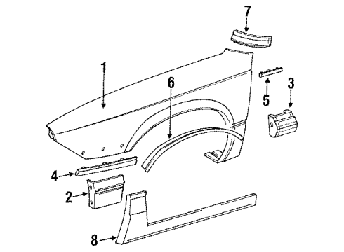 1996 Buick Regal Fender & Components, Exterior Trim Molding Kit, Front Fender Center Rear (RH)(Brite Whit*White Diagram for 12525638