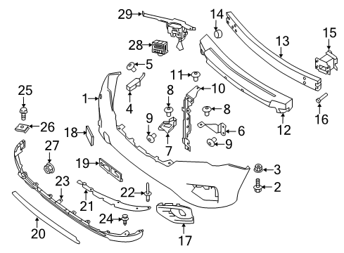 2017 Nissan Pathfinder Front Bumper Nut Diagram for 01241-0009U