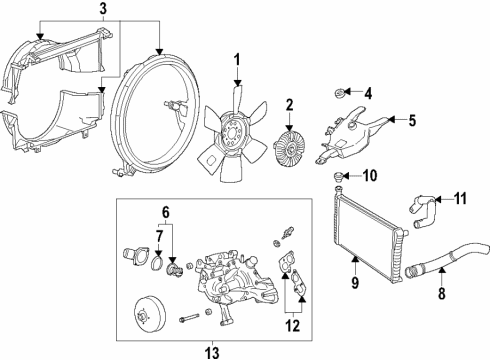 2021 Chevrolet Express 2500 Cooling System, Radiator, Water Pump, Cooling Fan Upper Shroud Diagram for 84372589