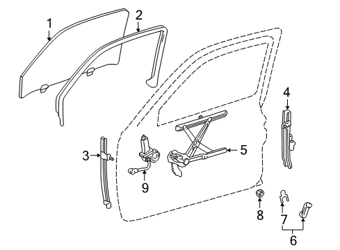 2003 Toyota Tacoma Front Door - Glass & Hardware Door Glass Diagram for 68101-04070