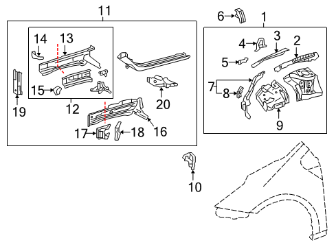 2016 Toyota Prius Structural Components & Rails Air Guide Diagram for 53154-47010