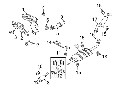 2011 Mercury Mariner Exhaust Components Gasket Bracket Diagram for 5L8Z-5A204-AA