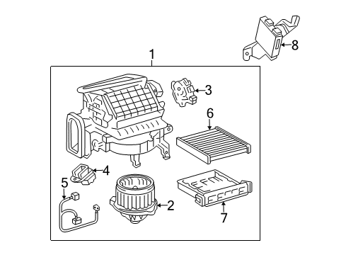 2007 Lexus RX400h Air Conditioner Blower Assembly Diagram for 87130-0E020