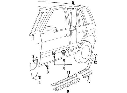 1996 Kia Sportage Interior Trim - Pillars, Rocker & Floor Cover-Hole Diagram for 0K01968732A70