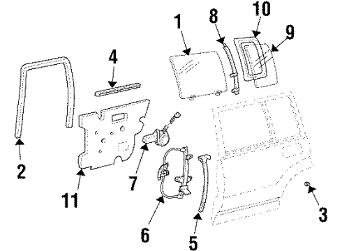 1999 Acura SLX Rear Door - Glass & Hardware Sash Assembly, Driver Side Division Diagram for 8-94358-584-4