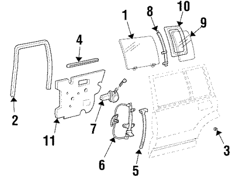 1999 Acura SLX Rear Door - Glass & Hardware Weatherstrip, Left Rear Door Diagram for 8-94358-614-1