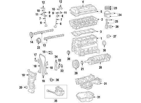 2017 Toyota Prius V Engine Parts, Mounts, Cylinder Head & Valves, Camshaft & Timing, Oil Pan, Oil Pump, Crankshaft & Bearings, Pistons, Rings & Bearings, Variable Valve Timing Piston Sub-Assembly, W/P Diagram for 13101-37240