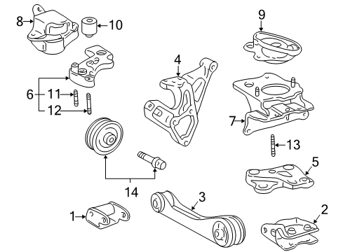 2002 Toyota Prius Engine & Trans Mounting Center Rod Bracket Diagram for 12313-21010