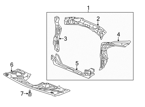 2014 Honda Odyssey Radiator Support, Splash Shields Shield, FR. Splash Diagram for 74111-TK8-A00
