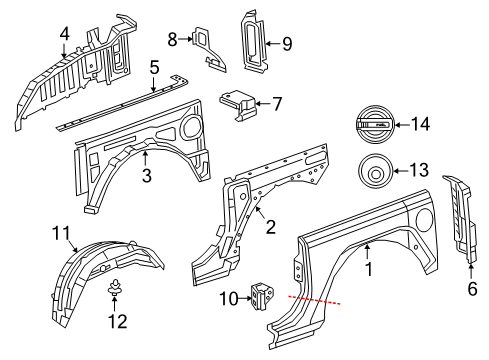 2021 Jeep Wrangler Quarter Panel & Components Shield-Splash Diagram for 68469510AA