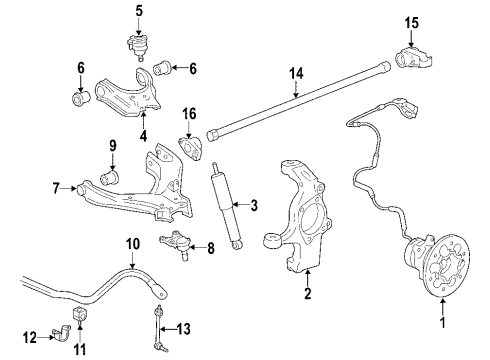 2009 Chevrolet Colorado Front Suspension Components, Lower Control Arm, Upper Control Arm, Stabilizer Bar, Torsion Bar Stabilizer Link Diagram for 15167957