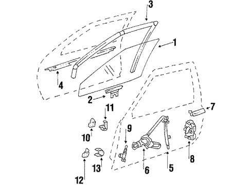 1984 Oldsmobile Omega Front Door - Glass & Hardware Channel, Front Side Door Glass Running Diagram for 20373117