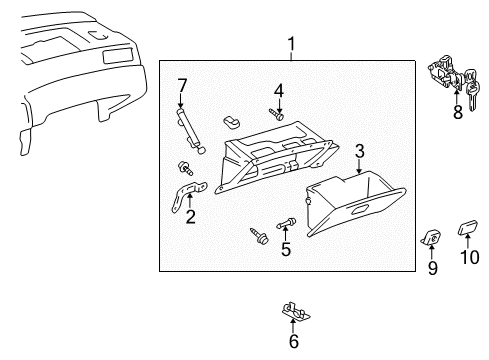 1999 Toyota Camry Glove Box Glove Box Assembly Diagram for 55303-AA010-B0