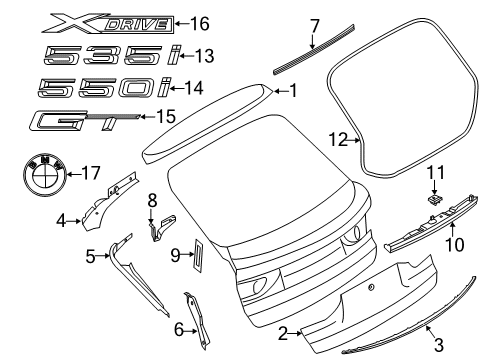 2010 BMW 550i GT Exterior Trim - Lift Gate Left Water Channel Cover Diagram for 51497222293